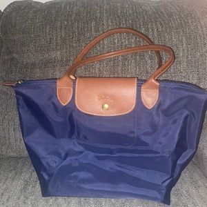 Longchamp Le Pilage Small Navy Tote Bag Long Strap